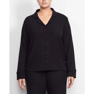 SKIMS Soft Lounge Ribbed Sleep Top Button Down Shirt Modal Jersey in Onyx Black